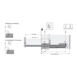 Coulisse à sortie partielle invisible QUADRO 25 avec amortissement et supports / 25 kg