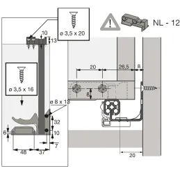 Coulisse à sortie partielle invisible QUADRO 25 avec amortissement et supports / 25 kg