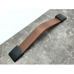 Poignée en cuir LEATY / Cuir noir-marron