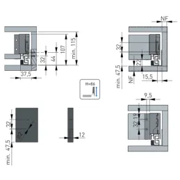 Tiroir avec paroi latérale AXIS PRO, hauteur 168 mm / anthracite