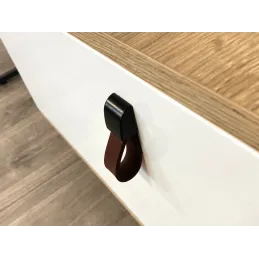Poignée bouton en cuir LEATY / Cuir noir et marron