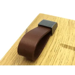 Poignée bouton en cuir LEATY / Cuir noir et marron