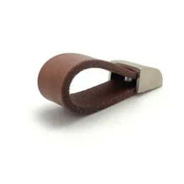 Poignée bouton en cuir LEATY / Nickel foncé – cuir marron