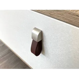 Poignée bouton en cuir LEATY / Nickel foncé – cuir marron