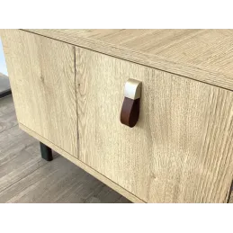 Poignée bouton en cuir LEATY / Nickel foncé – cuir marron