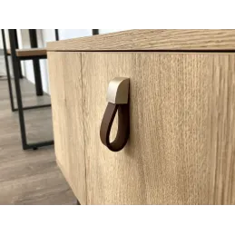 Poignée bouton en cuir LEATY / Nickel foncé – cuir marron