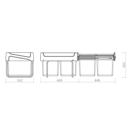 Poubelle coulissante avec fermeture amortie U40 15 + 15 L / Grise