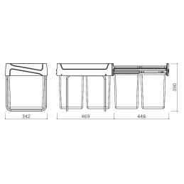Poubelle coulissante avec fermeture amortie U40 20 + 20L / Grise