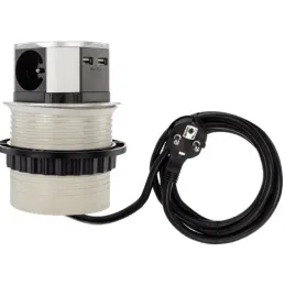 Prise électrique escamotable TETRABOX FRENCH 3x 230V + 2x USB / Aluminium