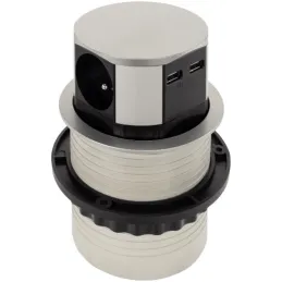 Prise électrique escamotable TETRABOX FRENCH 3x 230V + 2x USB / Aluminium