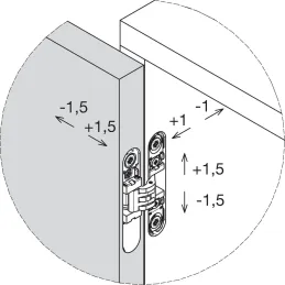 Charnière 3D invisible pour portes légères sans feuillure / Chrome satiné
