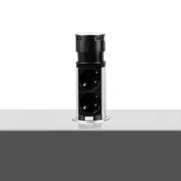 Prise électrique escamotable GALAXY 60 2x 230V + USB / Inox