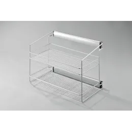 Étagère double coulissante pour armoire avec amortissement / Argentée