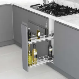 Panier coulissant avec coulisses BLUM et amortissement – Fond plein / Chrome brillant