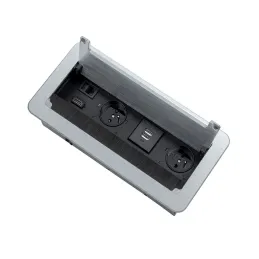 Prise escamotable encastrable 2 x 230 V + 2 x USB pour la recharge + HDMI + RJ45 / Acier inoxydable