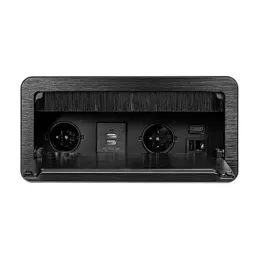 Prise escamotable encastrable 2 x 230 V + 2 x USB pour la recharge + HDMI + RJ45 / Noir brossé