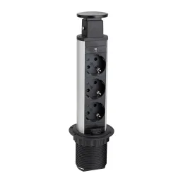 Prise électrique escamotable SCHUKO 3x230V / Noire