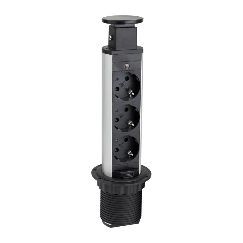 Prise électrique escamotable SCHUKO 3x230V / Noire