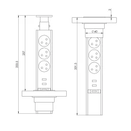 Prise électrique escamotable SCHUKO 3x230V / Noire