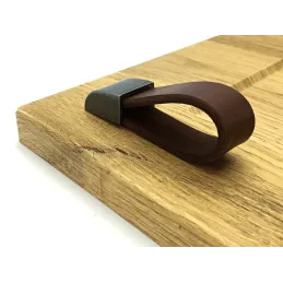 Poignée bouton en cuir LEATY / vieux argent – cuir marron