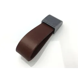 Poignée bouton en cuir LEATY / vieux argent – cuir marron
