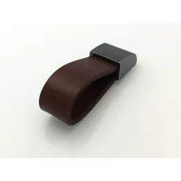 Poignée bouton en cuir LEATY / vieux argent – cuir marron