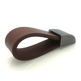 Poignée bouton en cuir LEATY / vieux argent – cuir marron