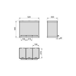 Poubelle GALEON 3 x 9 L / Acier inoxydable