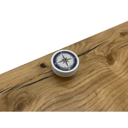 Poignée bouton en bois ARSIA / blanche – motif boussole