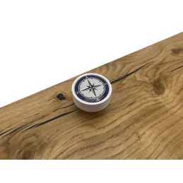 Poignée bouton en bois ARSIA / blanche – motif boussole