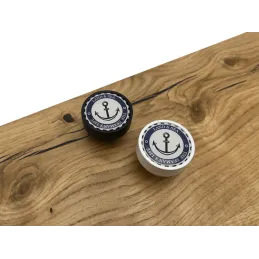 Bouton de meuble en bois ARSIA / Blanc – motif ancre