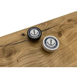 Poignée bouton en bois ARSIA / Noir – motif ancre