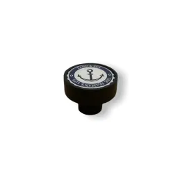 Poignée bouton en bois ARSIA / Noir – motif ancre
