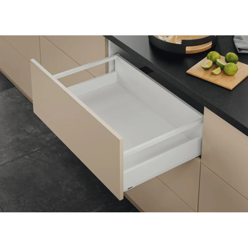 Caisse de cuisine BLUM – Merivobox « E » avec barre de séparation, 40 kg / blanc soyeux