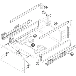Boîte de cuisine BLUM - Merivobox « E » avec barre de séparation 40 kg / gris Orion