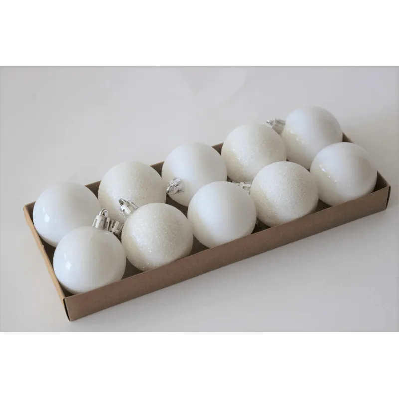 Lot de boules de Noël en plastique de 50 mm – 10 pièces / Blanc