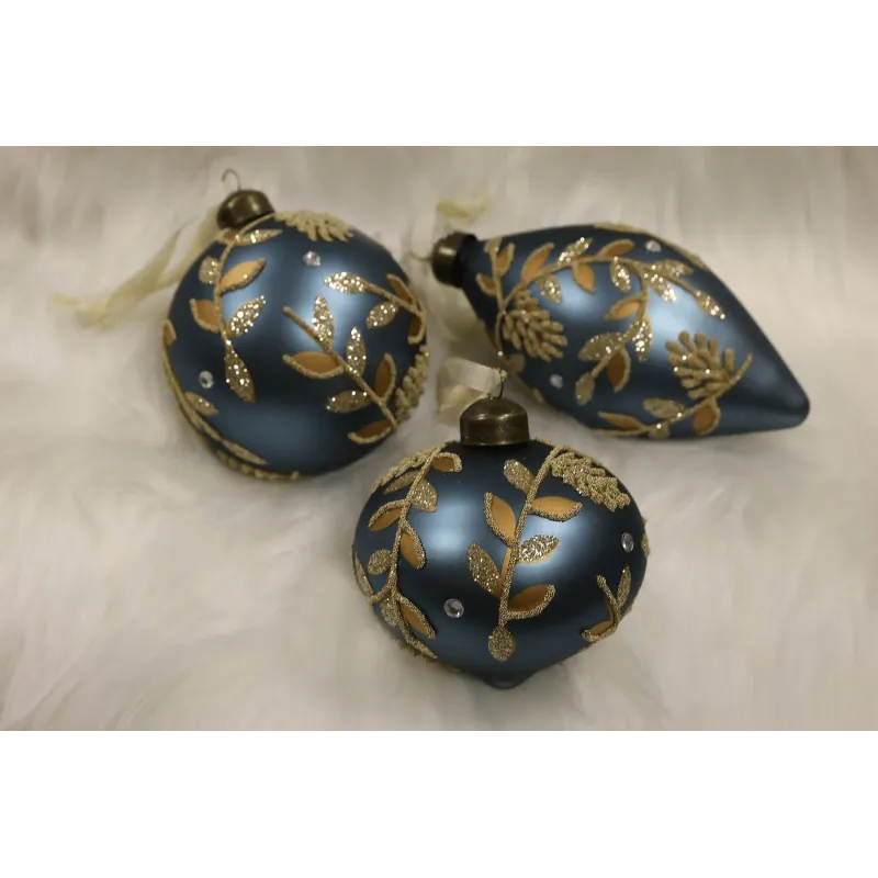 Set de boules de Noël en verre ALICA 80 mm – 3 pièces / Bleu