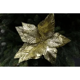 Fleur décorative pour sapin ROSE DE NOËL 280 mm / Doré brillant