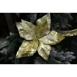 Fleur décorative pour sapin ROSE DE NOËL 280 mm / Doré brillant