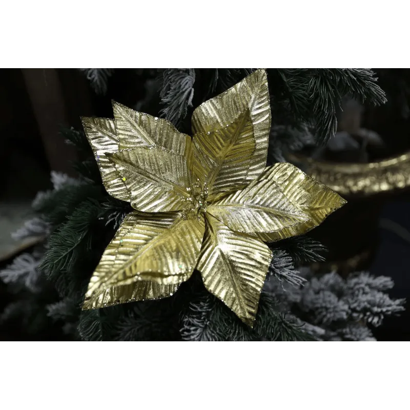 Fleur décorative pour sapin ROSE DE NOËL 280 mm / Doré brillant
