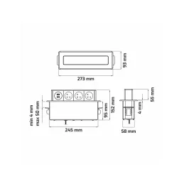 Prise électrique escamotable OTIO DESK 3x230V + 2xUSB pour recharge / Imitation inox