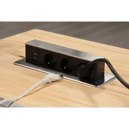 Prise électrique escamotable OTIO DESK 3x230V + 2xUSB pour recharge / Imitation inox