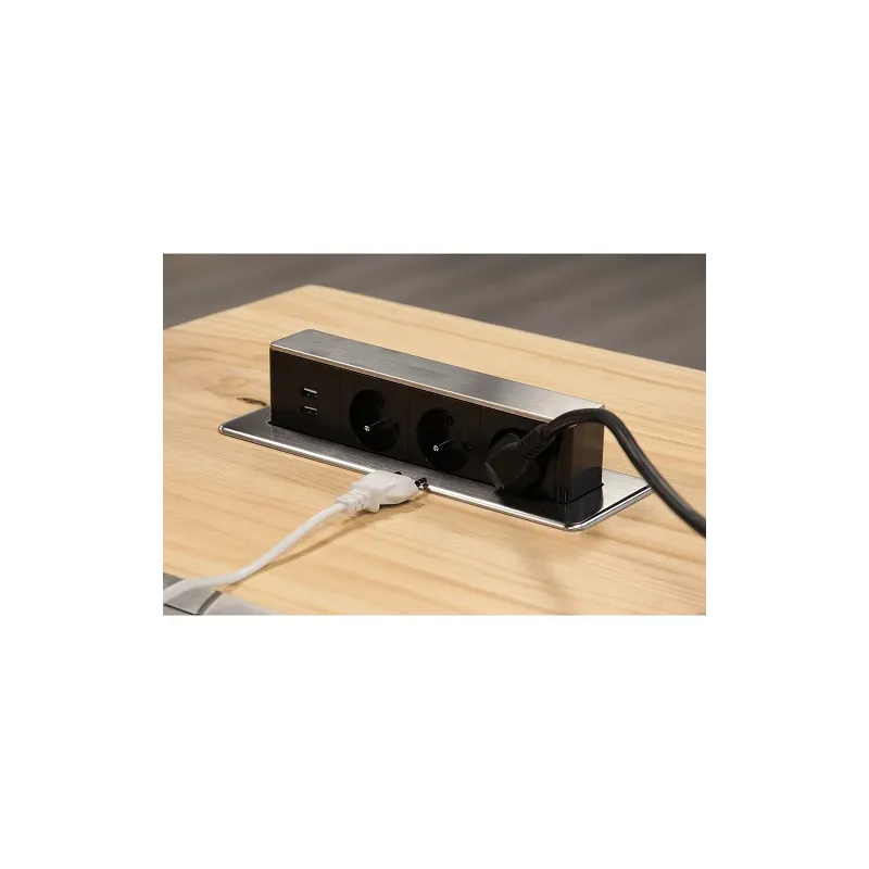 Prise électrique escamotable OTIO DESK 3x230V + 2xUSB pour recharge / Imitation inox
