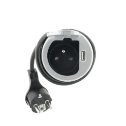 Prise encastrable pour bureau COPMACT 1x230V + recharge USB / Aluminium