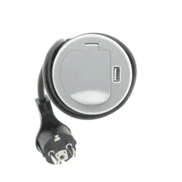 Prise encastrable pour bureau COPMACT 1x230V + recharge USB / Aluminium