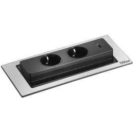 Prise électrique escamotable EVOline BackFlip FRENCH + recharge USB 1x / Imitation inox