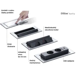 Prise électrique escamotable EVOline BackFlip FRENCH + recharge USB 1x / Imitation inox