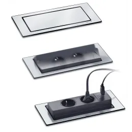 Prise électrique escamotable EVOline BackFlip FRENCH + recharge USB 1x / Imitation inox
