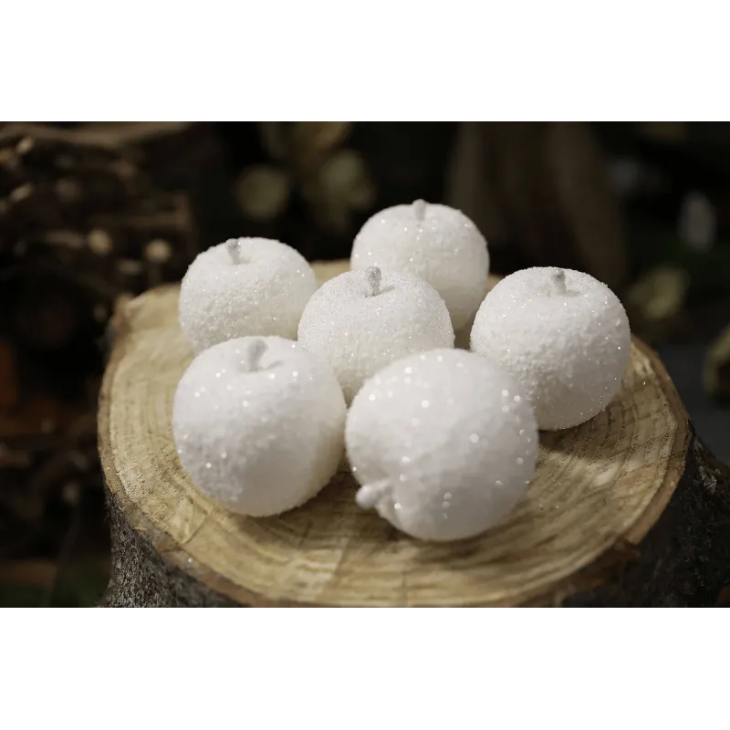 Lot de pommes décoratives 70 mm – 6 pièces / Blanc