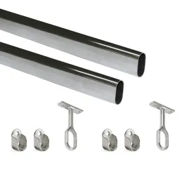 Set de 2 barres de penderie ovales avec supports / Chrome brillant